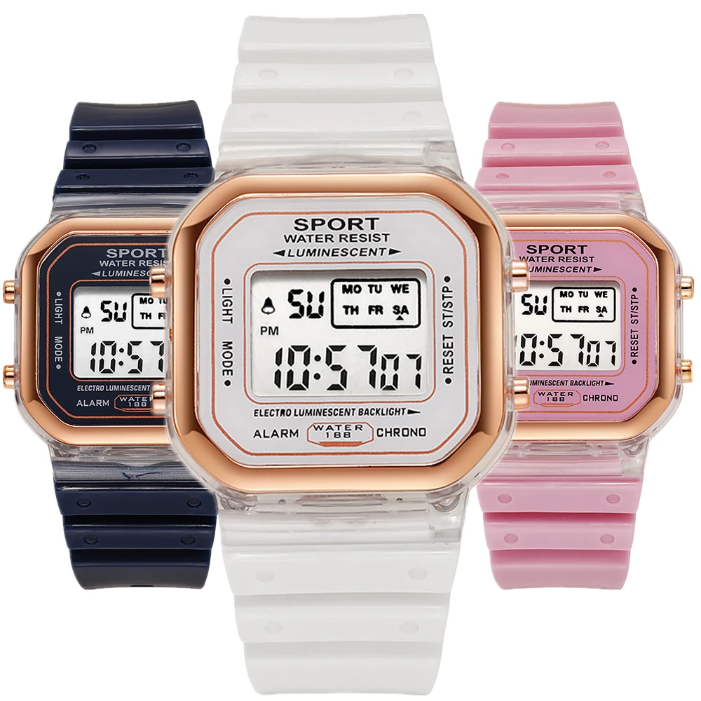 Chronograph Sport Watch - Moda Marka Öğrenci Şeffaf elektronik saat