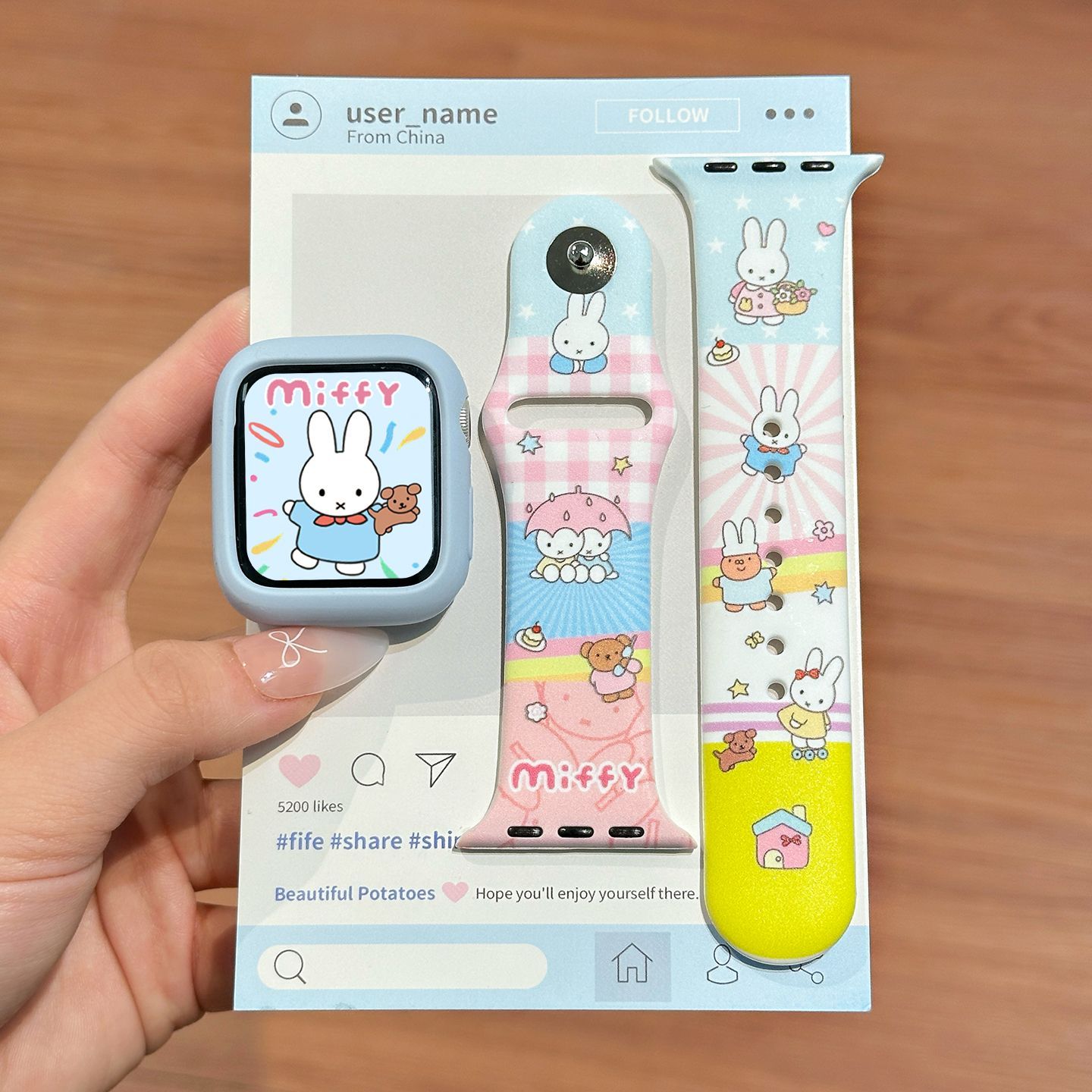Apple Watch Band - Dopamin Rengi Miffy Silikon saat kayışı